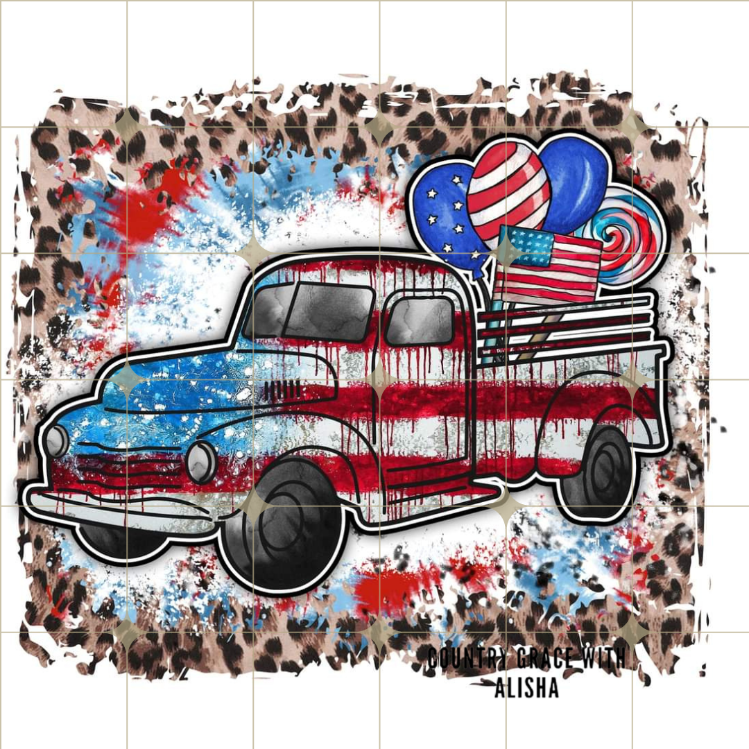 Old Truck USA Leopard Ready to Press Sublimation Transfer