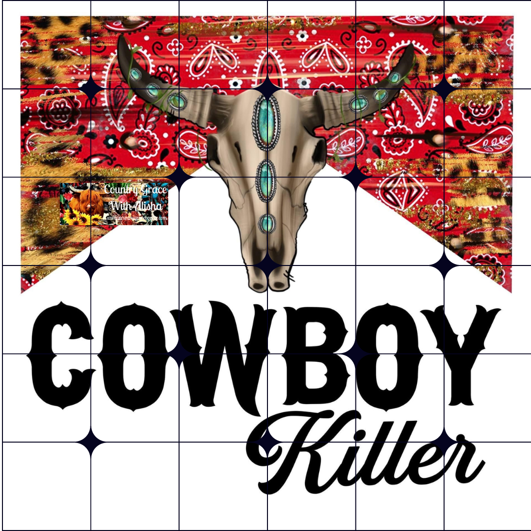 Cowboy Killer Bull Skull Ready to Press Sublimation Transfer
