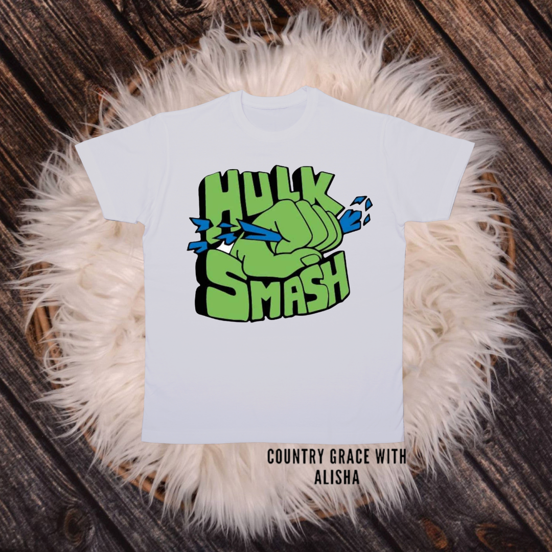 Hulk Smash Kids TShirt White Short Sleeve Graphic Tee