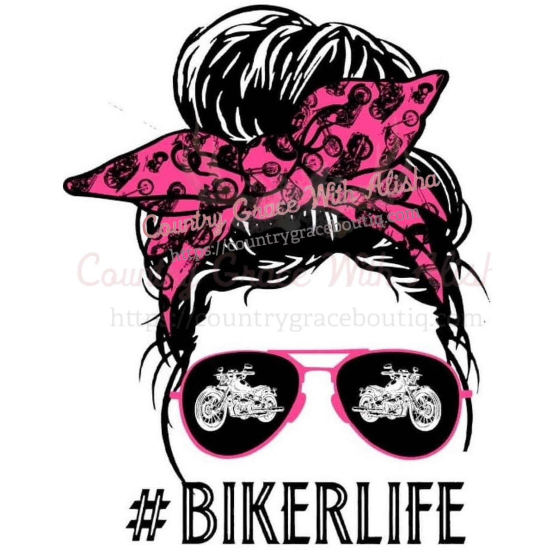 Biker Life Messy Bun Ready To Press Sublimation Transfer - 