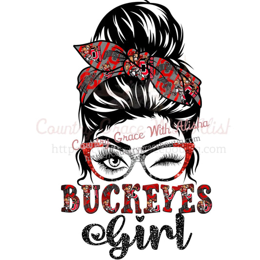 Buckeyes Girl Messy Bun Sublimation Transfer - Sub $1.50 
