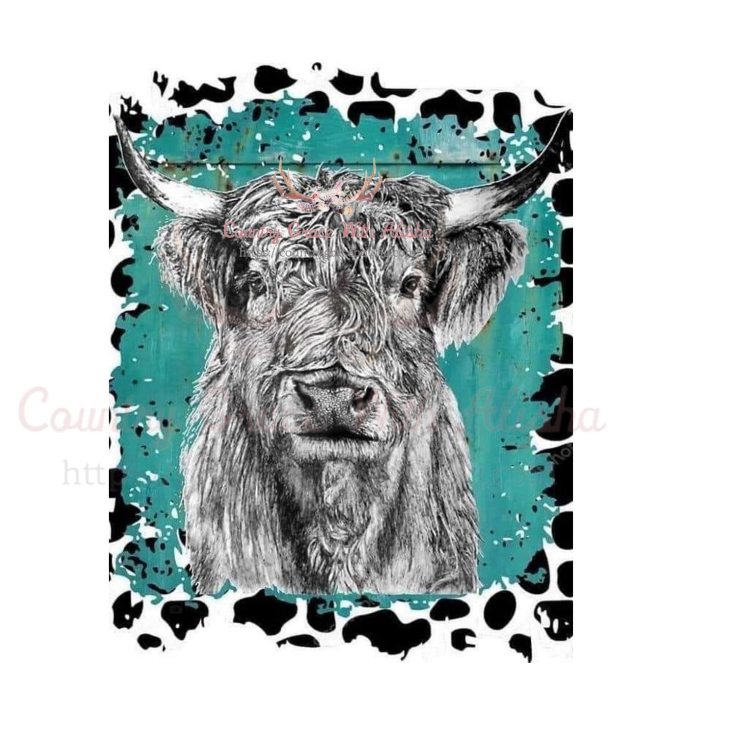 Cow Teal Sublimation Transfer - Sub $1.50 Country Grace With
