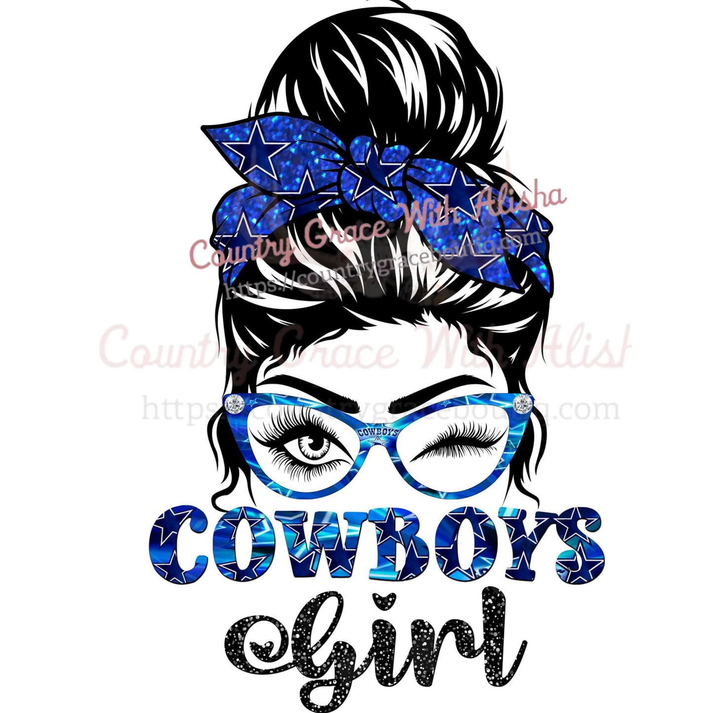 Cowboys Girl Messy Bun Ready To Press Sublimation Transfer -