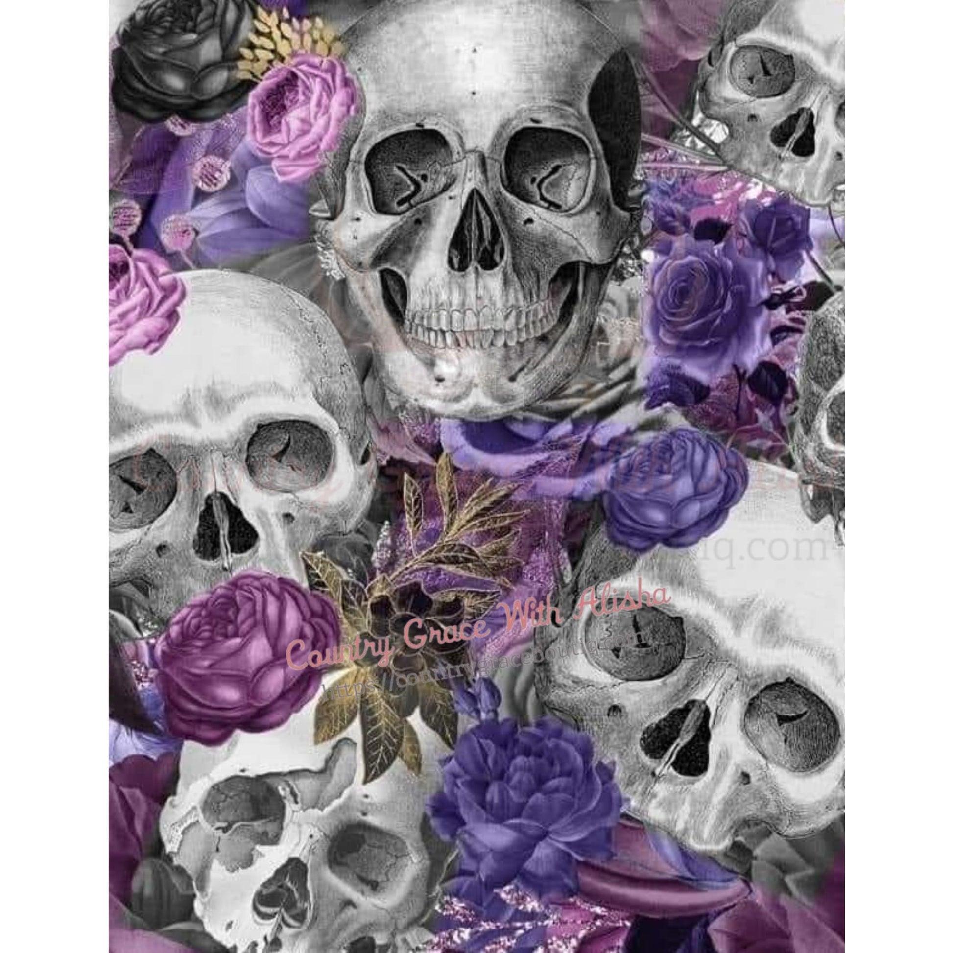 Floral Skull Full Page Sublimation Transfer - Sub $2.50 