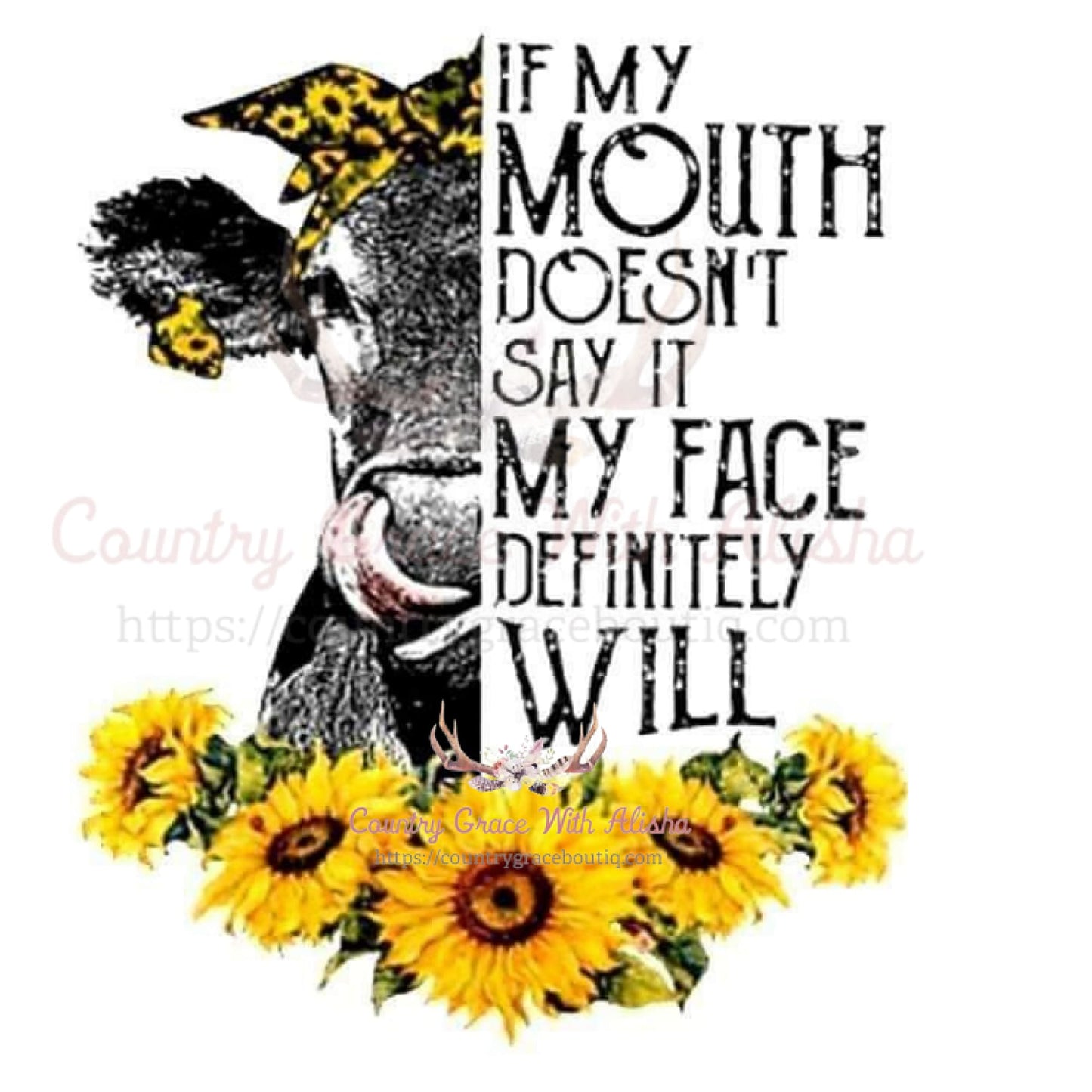 If My Mouth Cow Sunflower Sublimation Transfer - Sub $1.50 