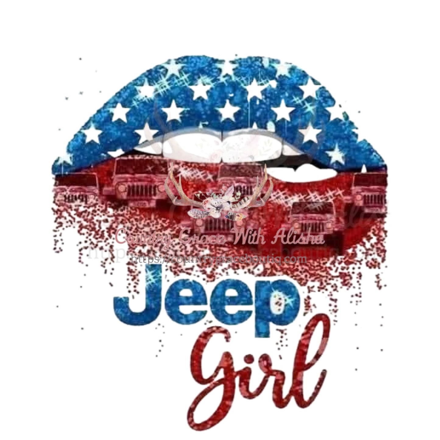 Jeep Girl Flag Lips Sublimation Transfer - Sub $1.50 Country