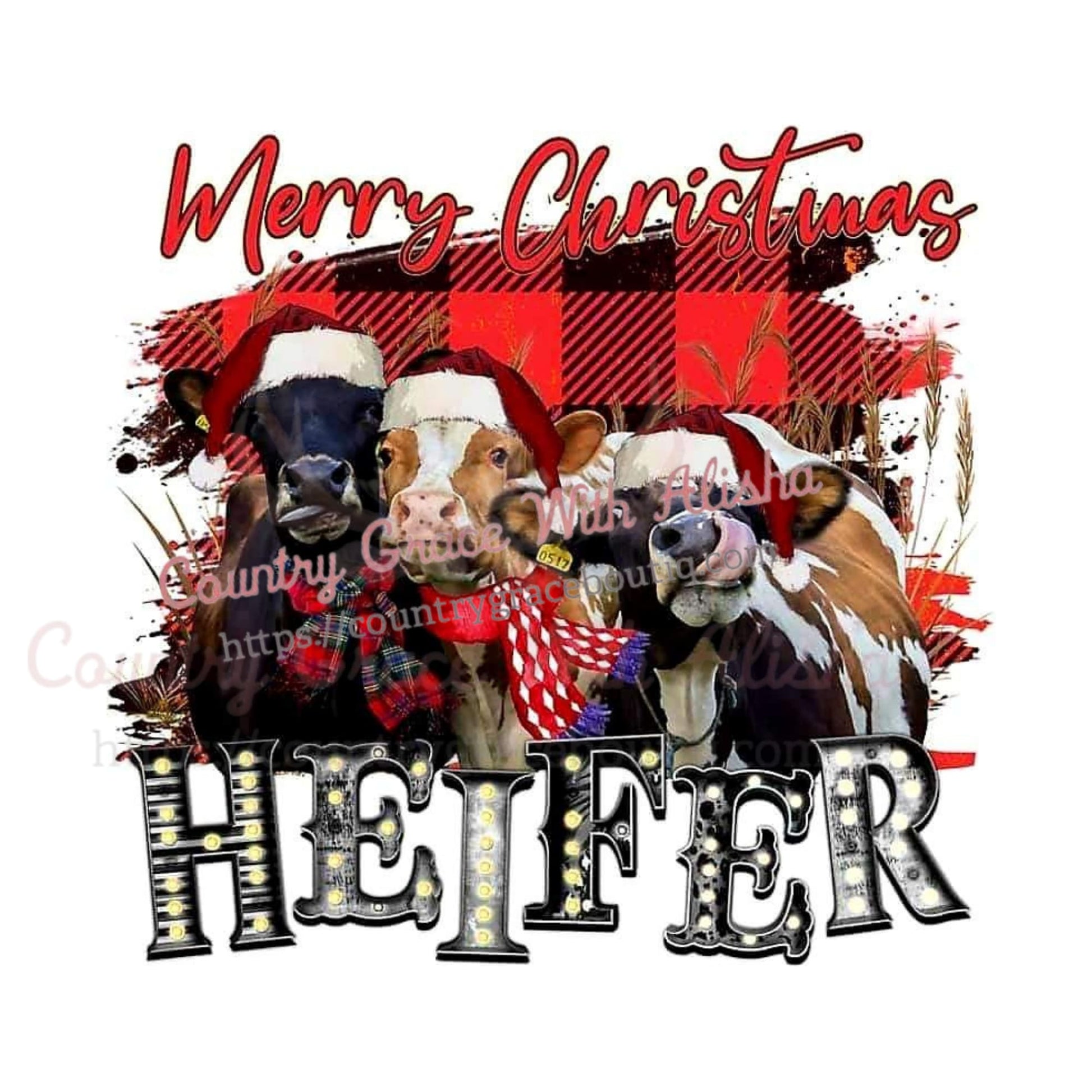 Merry Christmas Buffalo Plaid Cow Ready To Press Sublimation