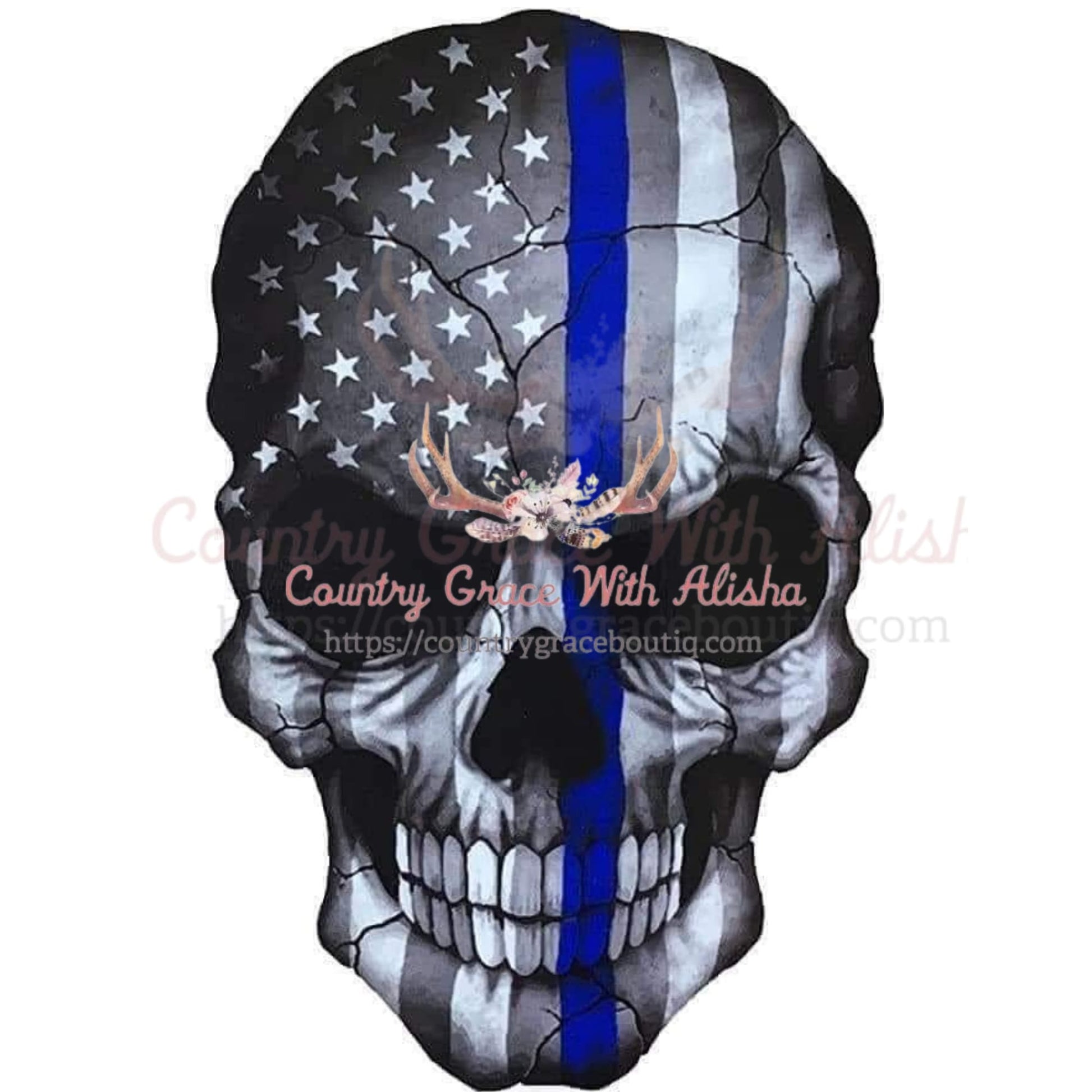 Police Flag Skull Sublimation Transfer - Sub $1.50 Country 