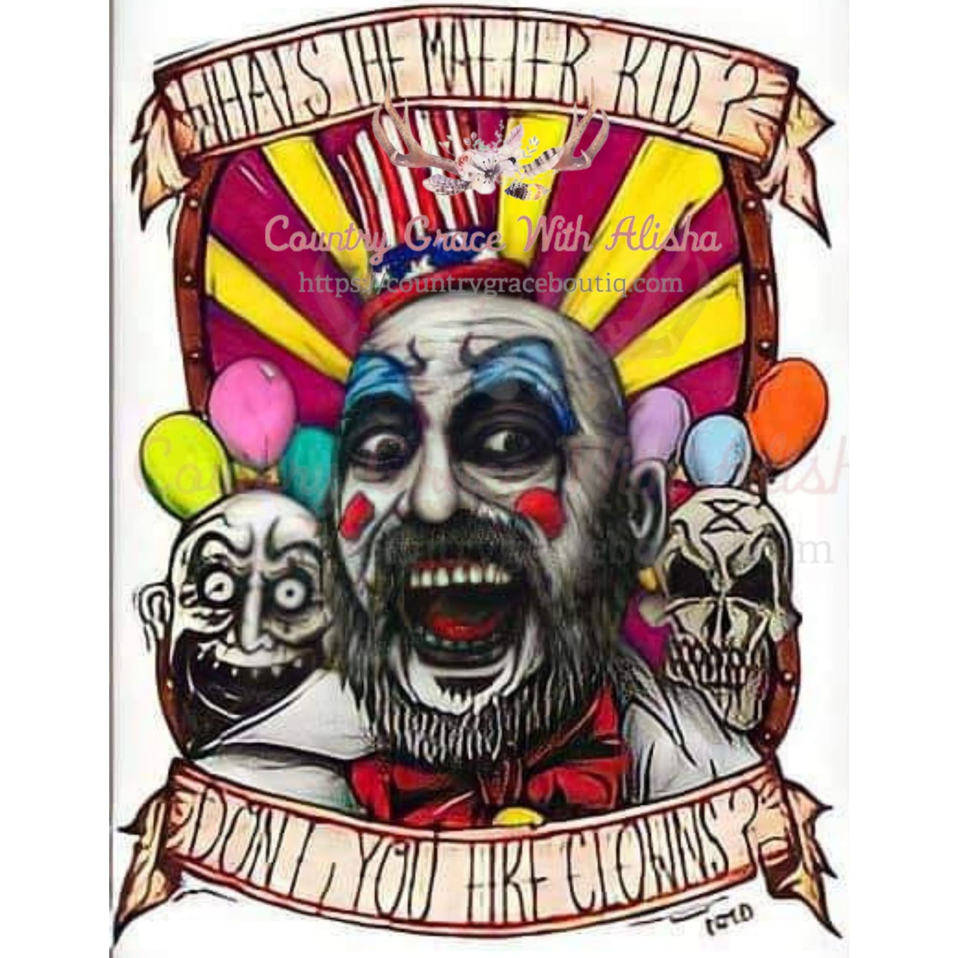 Scary Clown Sublimation Transfer - Sub $1.50 Country Grace 