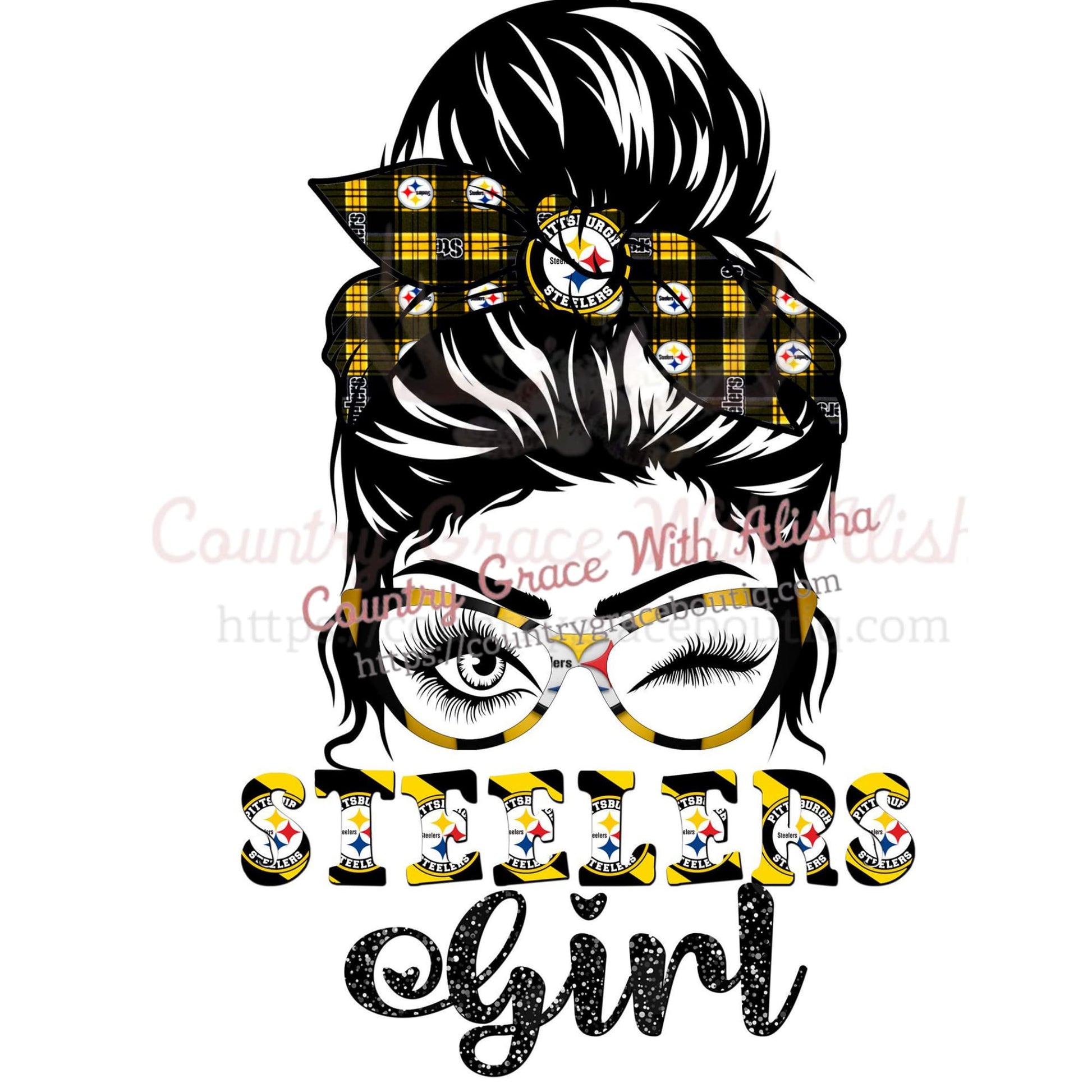 Steelers Girl Messy Bun Ready To Press Sublimation Transfer 
